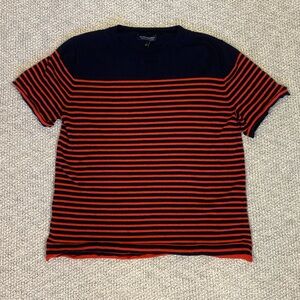 ✰ navy banana republic merino wool short sleeve sweater with red stripes ✰